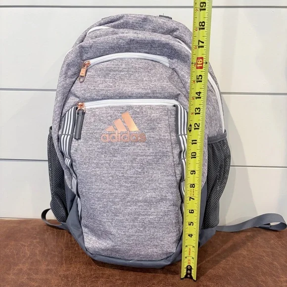 Adidas Gray Backpack Rose Gold Logo School Travel Laptop Bag - Picture 8 of 9